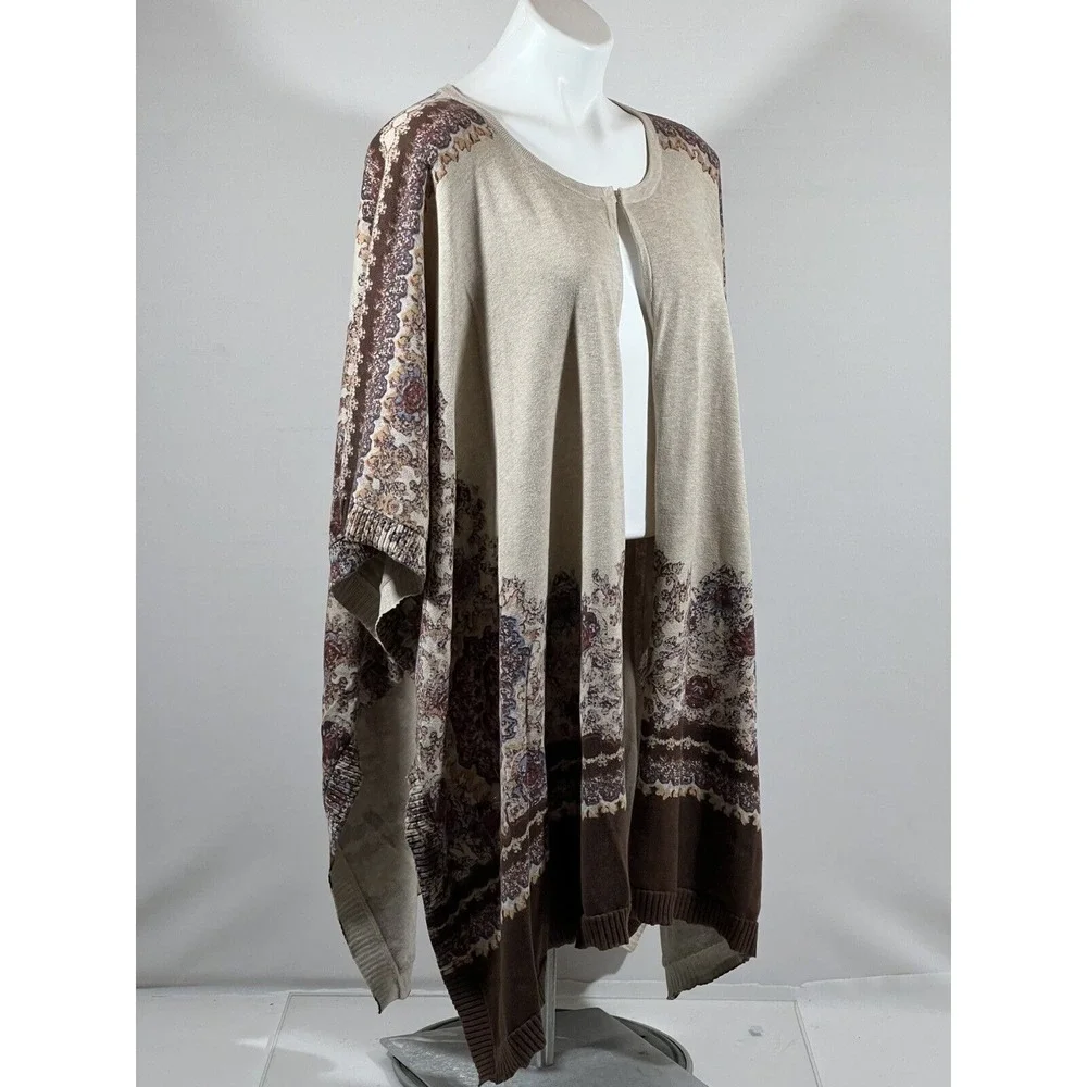 Liz Claiborne Poncho Wrap Womens L XL Cotton‎ Print Open Cape Shawl